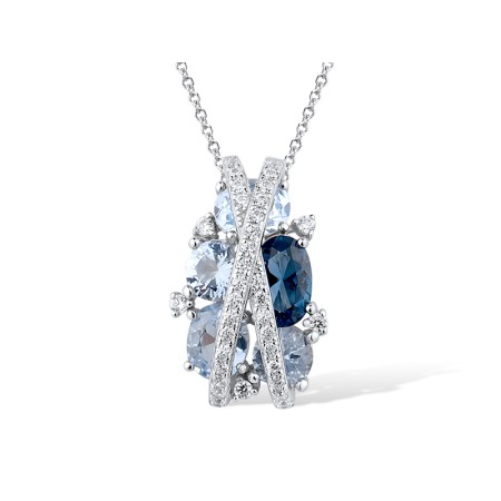 Sterling Silver Pendant Blue Spinel,White Cubic Zirconia (P306872BLZSL925)