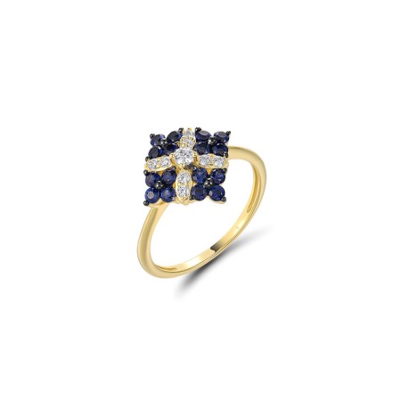 Sterling Silver w/ Yellow Black Plating Ring White Cubic Zirconia,Created Sapphire (R322095CRSZSC925) - US 6