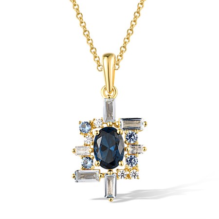 Sterling Silver w/ Yellow Plating Pendant Blue Spinel,White Cubic Zirconia (P318419BLZSY925)