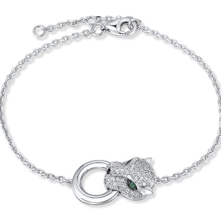 Sterling Silver w/ Black White Plating Bracelet Black spinel,Green Spinel,White Cubic Zirconia (B304390SBGSZSK925)