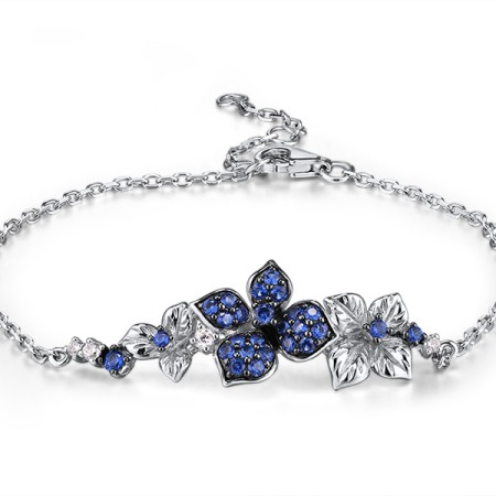Sterling Silver w/ Black White Plating Bracelet Blue Nano Cubic Zirconia,White Cubic Zirconia (B304737SBZZSK925)