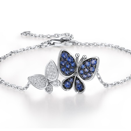Sterling Silver w/ Black White Plating Bracelet Blue Nano Cubic Zirconia,White Cubic Zirconia (B306549SBZZSK925)