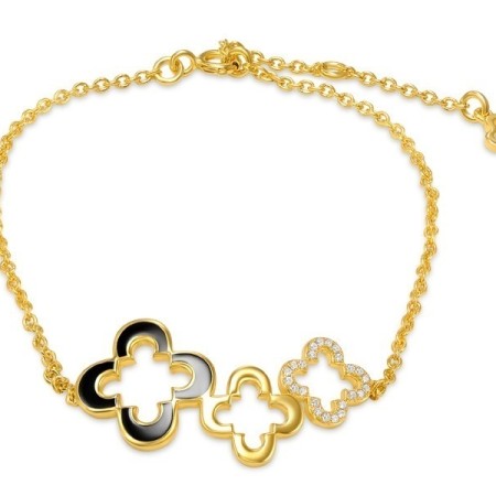 Sterling Silver w/ Yellow Plating Bracelet Enamel,White Cubic Zirconia (B308555ENASY925)