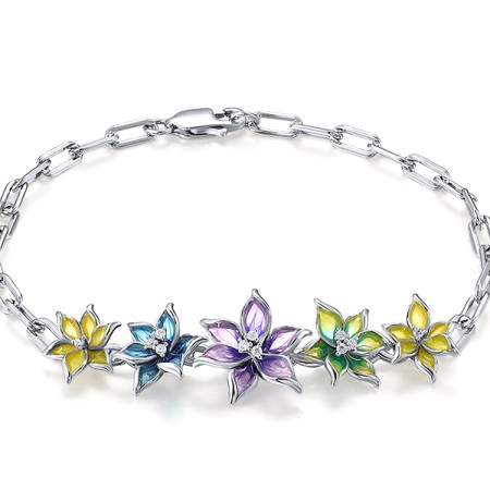 Sterling Silver Bracelet Enamel,White Cubic Zirconia (B309681ENA1SL925)