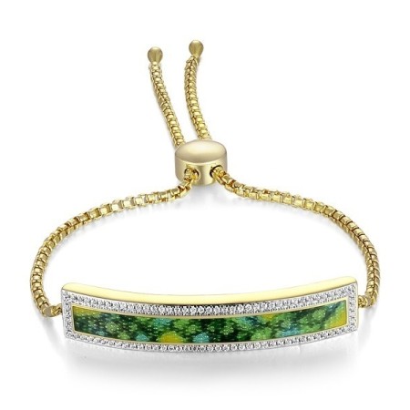 Sterling Silver w/ IONIC YELLOW PLATING Bracelet Enamel,White Cubic Zirconia (B311282ENASP925)