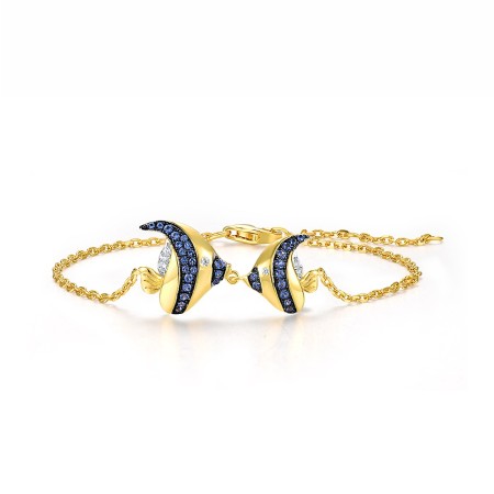 Sterling Silver w/ Yellow Black White Plating Bracelet Blue Nano Cubic Zirconia,White Cubic Zirconia (B312825ABZZSZ925)