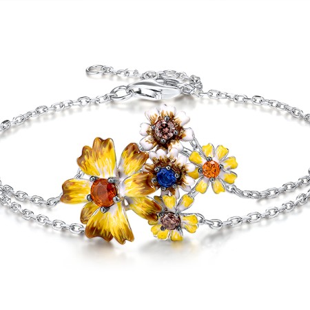 Sterling Silver w/ Black White Plating Bracelet Enamel,Yellow Nano Cubic Zirconia (Ci,Blue Nano Cubic Zirconia,Chocolate CZ (B313416ENASK925)