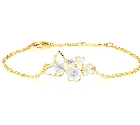 Sterling Silver w/ IONIC YELLOW PLATING Bracelet White Cubic Zirconia,Enamel (B313579SENASP925)