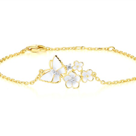 Sterling Silver w/ IONIC YELLOW PLATING Bracelet White Cubic Zirconia,Enamel (B313579SENASP925)