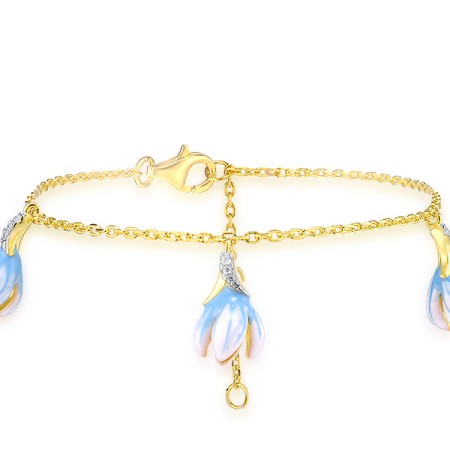 Sterling Silver w/ IONIC YELLOW PLATING Bracelet Enamel,White Cubic Zirconia (B313943ENASP925)