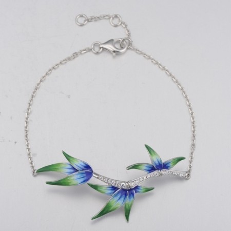 Sterling Silver Bracelet Enamel,White Cubic Zirconia (B314304ENASL925)