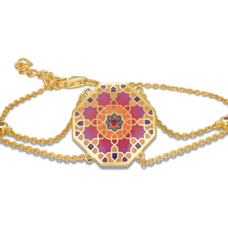 Sterling Silver w/ Yellow Black Plating Bracelet Garnet Cubic Zirconia,Enamel (B314791ENASC925)