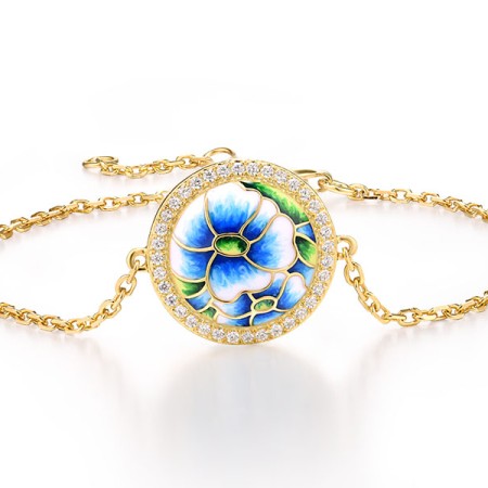 Sterling Silver w/ Yellow Plating Bracelet Enamel,White Cubic Zirconia (B315426ENASY925)