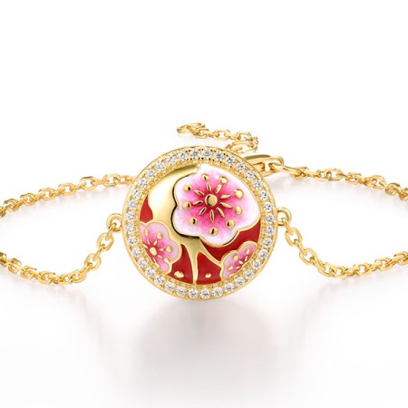 Sterling Silver w/ Yellow Plating Bracelet Enamel,White Cubic Zirconia (B315428ENASY925)