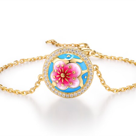 Sterling Silver w/ Yellow Plating Bracelet Enamel,White Cubic Zirconia (B315429ENASY925)