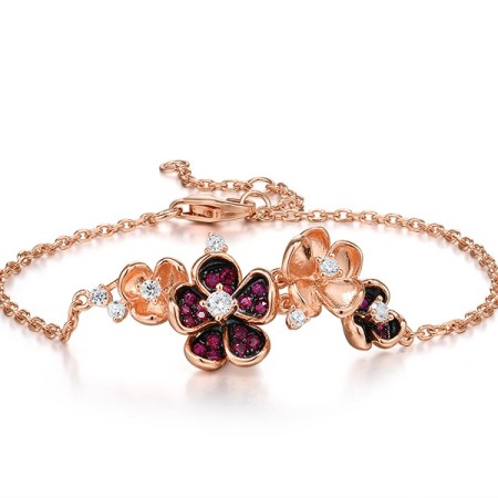 Sterling Silver w/ Rose Black Plating Bracelet Created Ruby,White Cubic Zirconia (B315638CRZSD925)