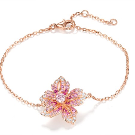 Sterling Silver w/ Rose Plating Bracelet Created Pink Sapphire,Created Ruby,Pink Cubic Zirconia,White Cubic Zirconia (B316702MULSR925)