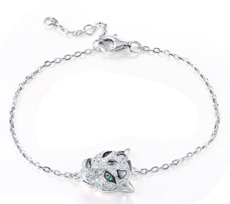 Sterling Silver w/ Black White Plating Bracelet Green Spinel,White Cubic Zirconia (B317650GSZSK925)