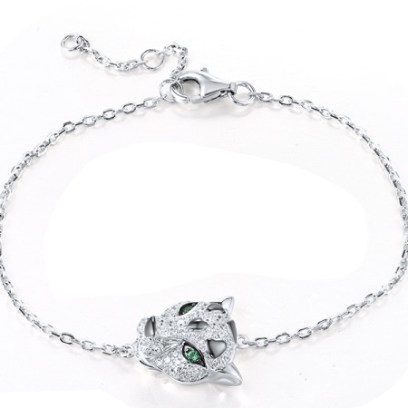 Sterling Silver w/ Black White Plating Bracelet Green Spinel,White Cubic Zirconia (B317650GSZSK925)