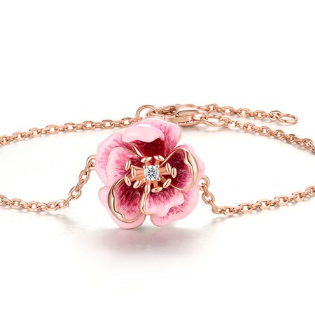 Sterling Silver w/ Rose Plating Bracelet Enamel,White Cubic Zirconia (B318614ENASR925)