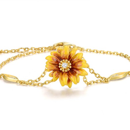 Sterling Silver w/ Yellow Plating Bracelet Enamel,White Cubic Zirconia (B318616ENASY925)