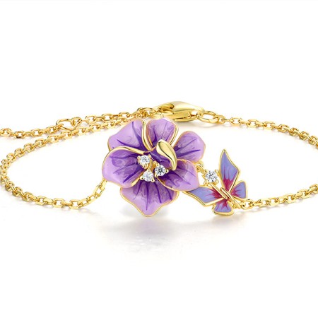 Sterling Silver w/ Yellow Plating Bracelet Enamel,White Cubic Zirconia (B318617ENASY925)