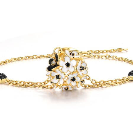 Sterling Silver w/ Yellow Black Plating Bracelet Black spinel,Enamel,White Cubic Zirconia (B319173ENASC925)