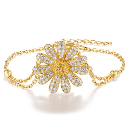 Sterling Silver w/ Yellow Plating Bracelet Synthetic?Yellow?Spinel,White Cubic Zirconia (B320387YWZSY925)