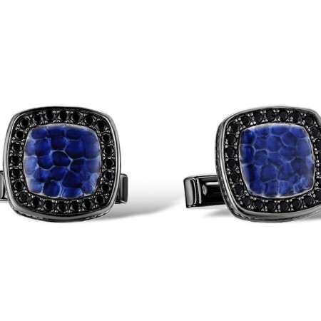 Sterling Silver w/ Black White Plating Cufflink Black spinel,Enamel (C312232ENASK925)