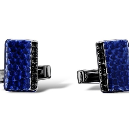 Sterling Silver w/ Black White Plating Cufflink Black spinel,Enamel (C312260ENASK925)