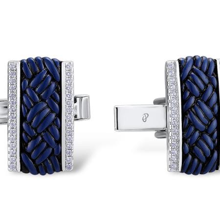 Sterling Silver Cufflink Enamel,White Cubic Zirconia (C312266AENASL925)