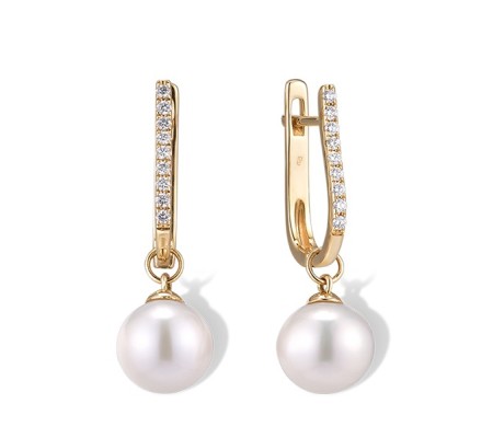 14KR Earrings Diamond,Fresh Water White Pearl (E300283FWP14KR)
