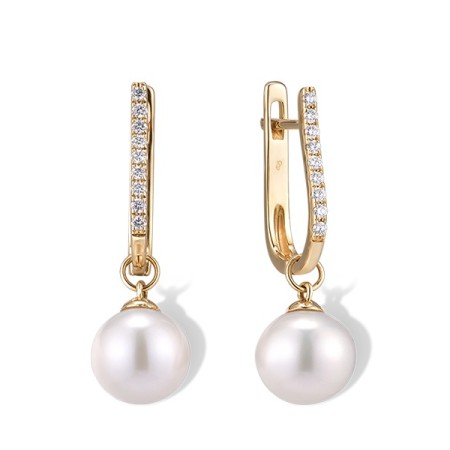 14KR Earrings Diamond,Fresh Water White Pearl (E300283FWP14KR)