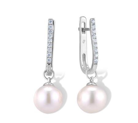 14KW Earrings Fresh Water White Pearl,Diamond (E300283FWP14KW)