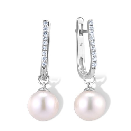 14KW Earrings Fresh Water White Pearl,Diamond (E300283FWP14KW)