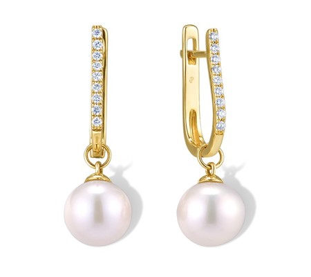 14KY Earrings Diamond,Fresh Water White Pearl (E300283FWP14KY)
