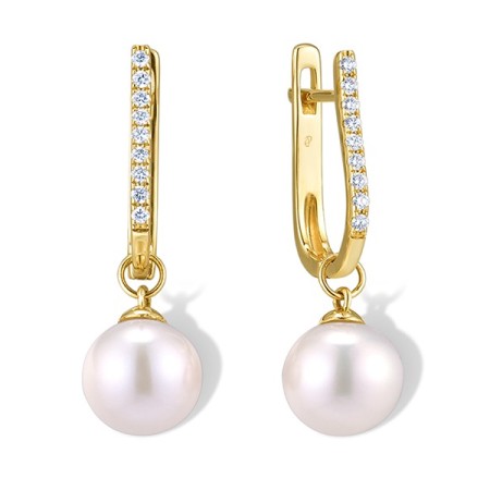 14KY Earrings Diamond,Fresh Water White Pearl (E300283FWP14KY)