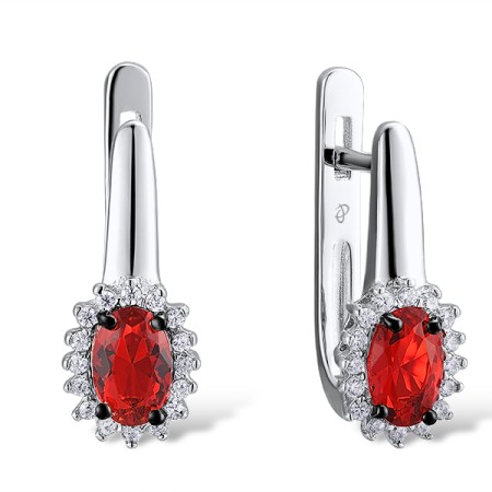 Sterling Silver w/ Black White Plating Earrings White Cubic Zirconia,Red Glass (E300821REGZSK925)
