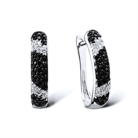 Sterling Silver Earrings Black spinel,White Cubic Zirconia (E301072BSNZSL925)