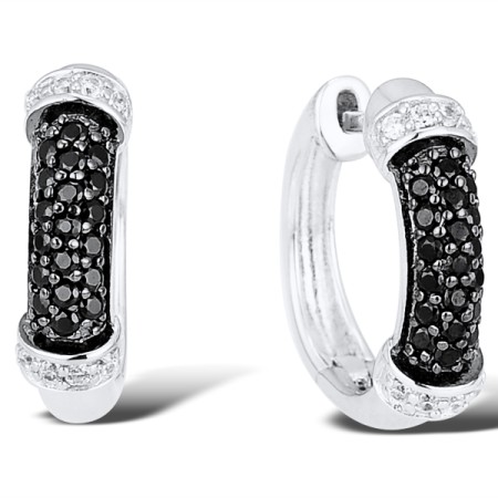 Sterling Silver w/ Black White Plating Earrings White Cubic Zirconia,Black spinel (E301074BSNZSK925)