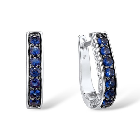 Sterling Silver Earrings Blue Glass,White Cubic Zirconia (E301100BLGSL925)