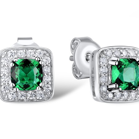 Sterling Silver Earrings Green Glass,White Cubic Zirconia (E301103GRGZSL925)