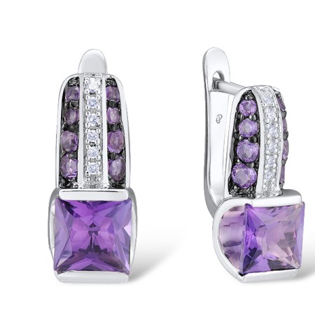 Sterling Silver Earrings Amethyst,White Cubic Zirconia (E301104AYZSL925)