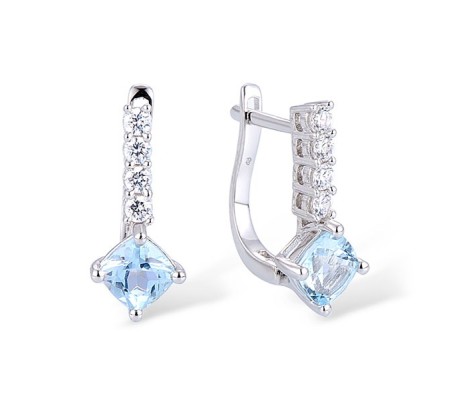 Sterling Silver Earrings Blue Topaz (Sky Blue),White Cubic Zirconia (E301105BKZSL925)
