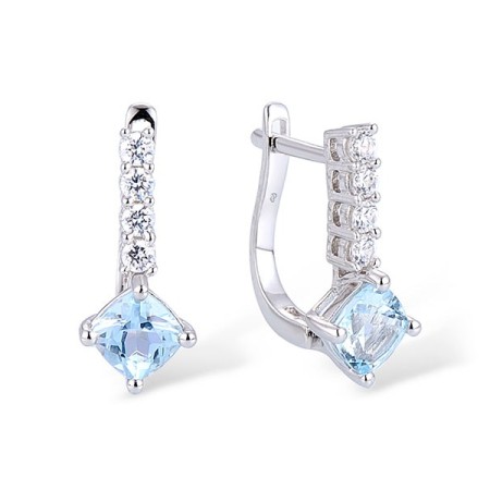 Sterling Silver Earrings Blue Topaz (Sky Blue),White Cubic Zirconia (E301105BKZSL925)