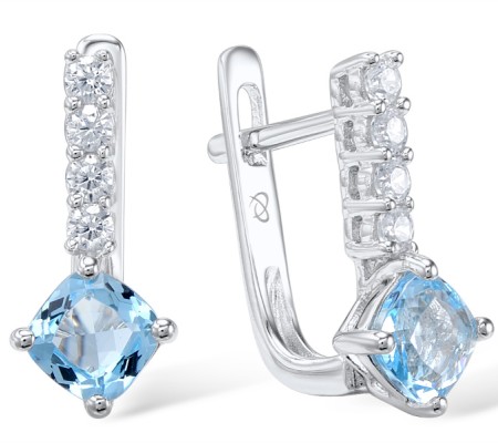Sterling Silver Earrings Blue Glass,White Cubic Zirconia (E301105BLGZSL925)