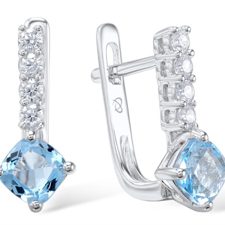Sterling Silver Earrings Blue Glass,White Cubic Zirconia (E301105BLGZSL925)