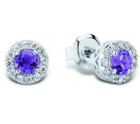 Sterling Silver Earrings Amethyst,White Cubic Zirconia (E301108AYZSL925)