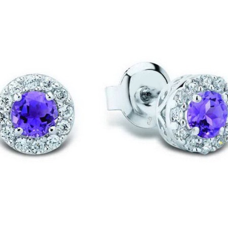 Sterling Silver Earrings Amethyst,White Cubic Zirconia (E301108AYZSL925)