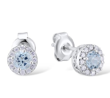 Sterling Silver Earrings Blue Topaz (Sky Blue),White Cubic Zirconia (E301108BKZSL925)
